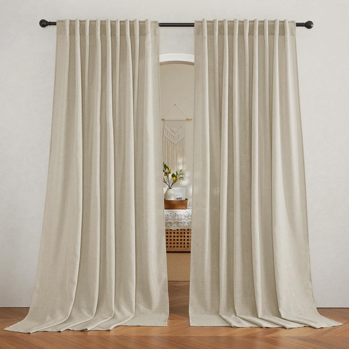 RYB HOME White Sheer Curtains for Living Room Patio Glass Door, W52 x L95 | Linen Texture, Light Filtering Privacy, Airy Translucent, Back Tab, Bedroom Office Balcony, W52 x L95, 2 Panels