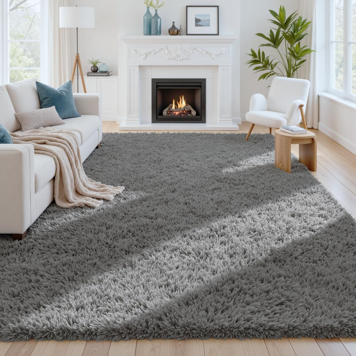 8x10 Fluffy Shag Area Rugs for Living Room Bedroom: Soft Plush Carpet Grey | Upgraded Non-Slip Thick Memory Foam, Ultra Soft, Non-Shedding Fuzzy Carpet, Easy Clean Decor for Kids Room, Nursery, Playroom