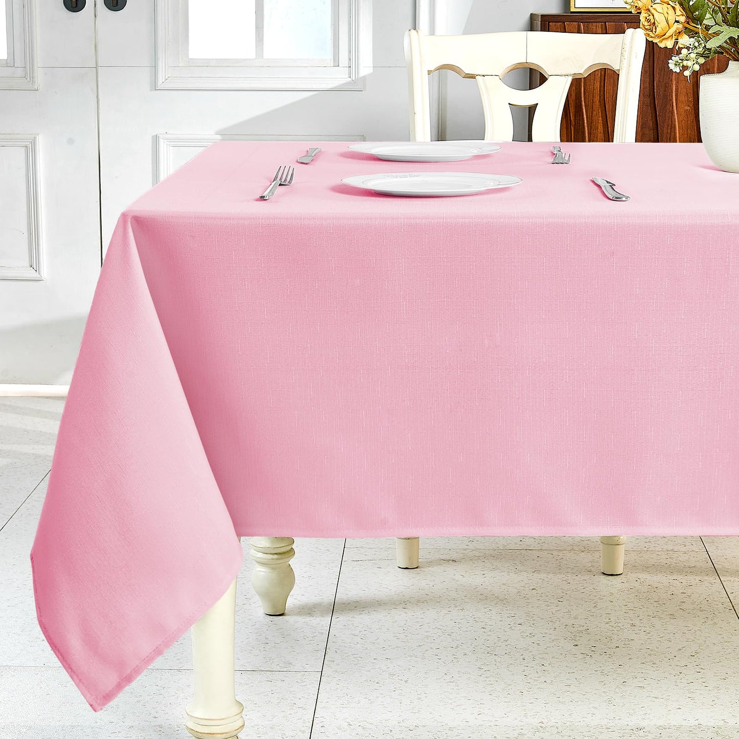 IVAPUPU Textured Linen Rectangle Table Cloth, Sage Green, 52 x 70 Inch | Waterproof Wrinkle-free & Wipeable Tablecloths Rectangular, for Kitchen Wedding Outdoor Birthday Dining Farmhouse Decor