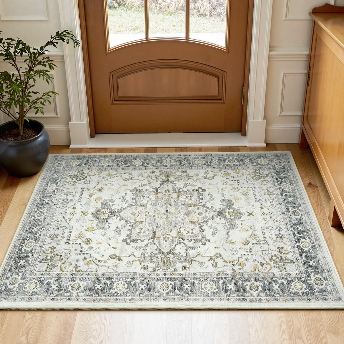 Lofus 5x7 Area Rugs for Living Room Bedroom, Soft Boho Carpet Floral Brown | High-Power Vacuuming, Non-Slip, Low Pile, Stain & Water Repellent, Soft, Skin-Friendly, for Kitchen Entryway Office
