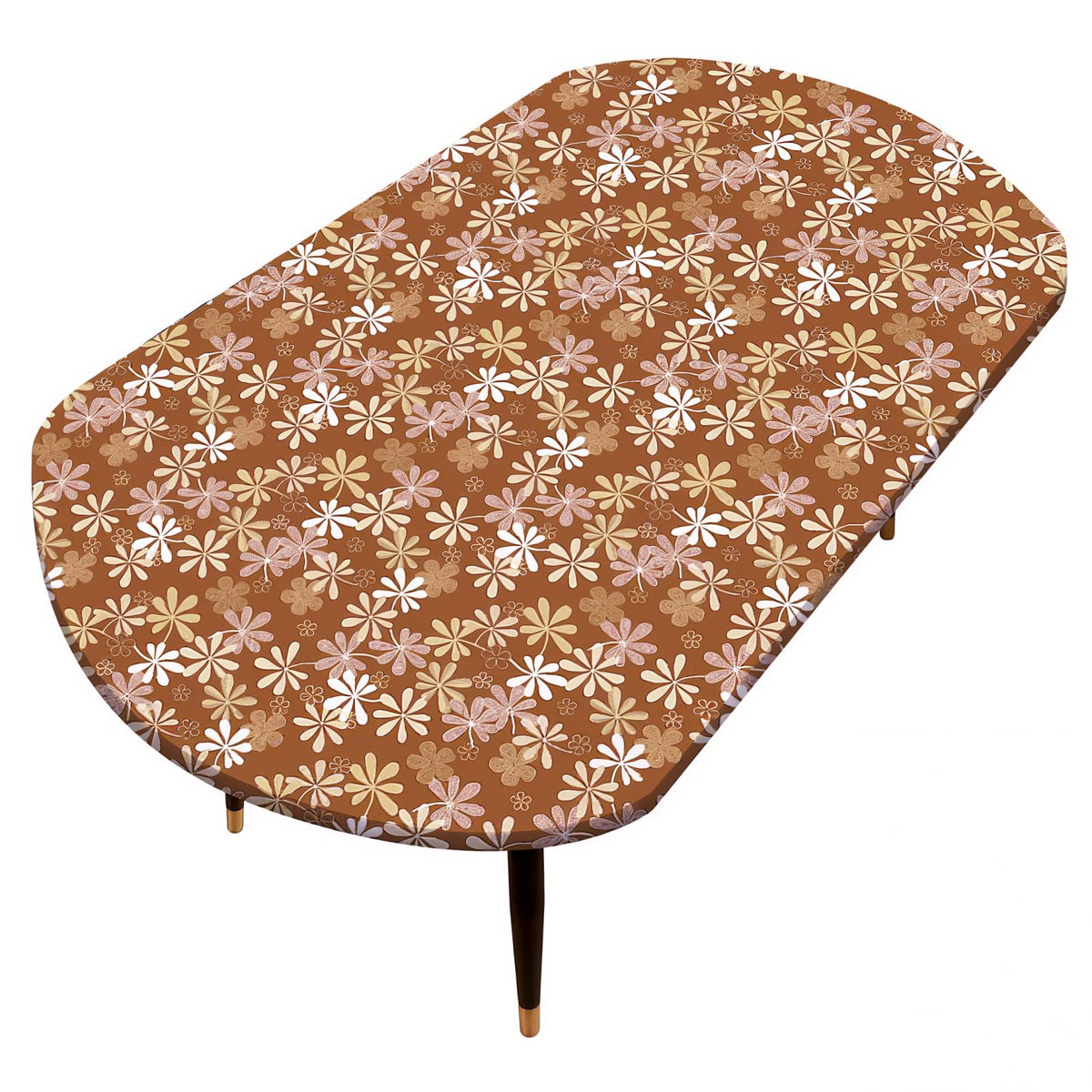 Pioggia Round Vinyl Fitted Tablecloth with Flannel Backing Elastic Table Cloth Waterproof Oil-Proof Plastic Table Cover Best for 45"-56" Round