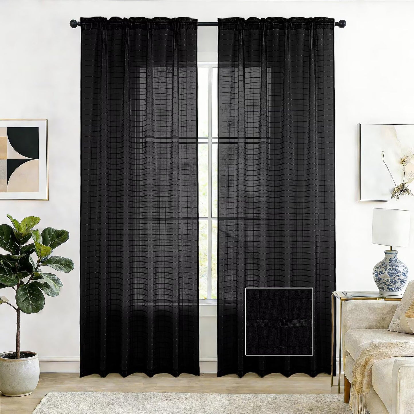 SpaceDresser Basic Rod Pocket Sheer Voile Window Curtain Panels White 1 Pair 2 Panels 52 Width 84 Inch Long for Kitchen Bedroom Children Living Room Yard(White,52 W x 84 L)