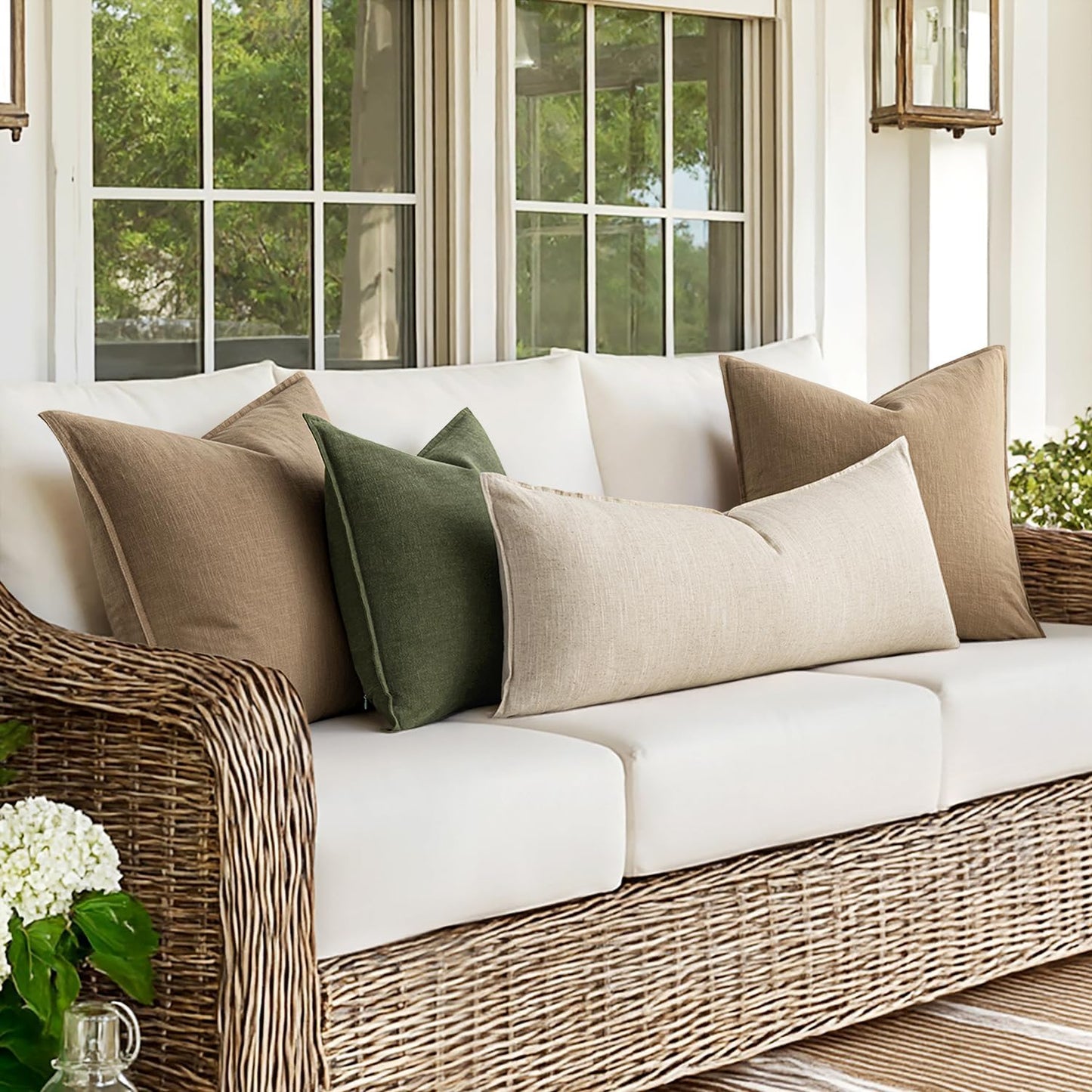 MIULEE Decorative Linen Lumbar Pillow Cover 14x36 Inch Natural Beige | Boho Farmhouse Neutral Couch Long Throw Pillow for Bed, Pack of 1 Accent Modern Pillowcase, Sofa Livingroom Home Decor