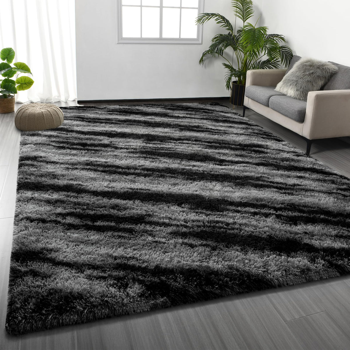 Deerhoo Large Shag Area Rugs 6 x 9, Light Grey | Tie-Dyed, Ultra Soft Plush Fuzzy,Washable, For Living Room, Bedroom, Indoor Carpet Nursery Kids Teen Home Decor