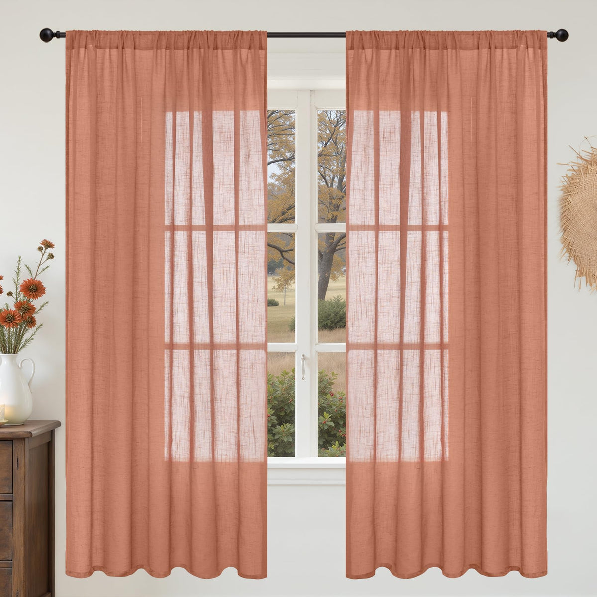 BGment Linen Sheer Curtains 84 Inches Long 2 Panels Set for Living Room | Light Filtering Drapes with Rod Pocket Lightweight Window Treatments for Bedroom, 52 X 84 Inch Length