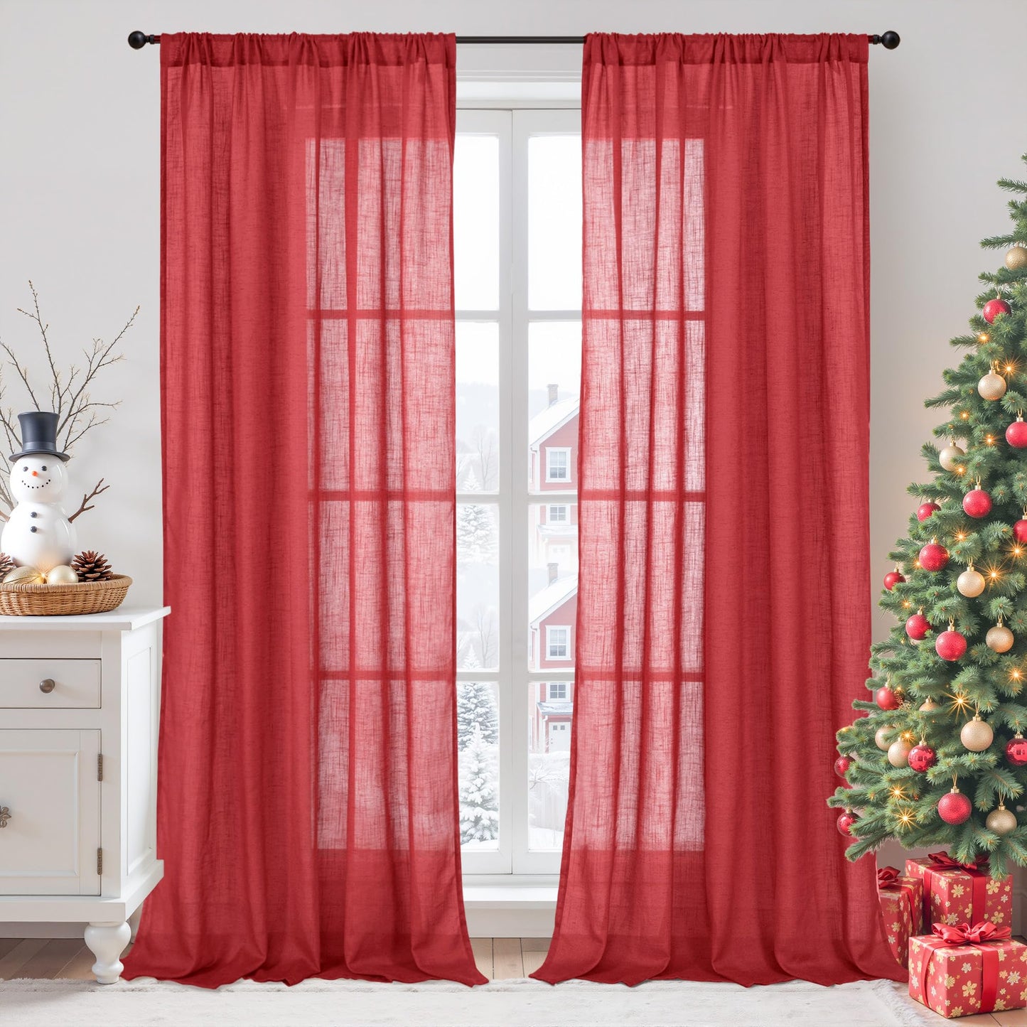 BGment Linen Sheer Curtains 84 Inches Long 2 Panels Set for Living Room | Light Filtering Drapes with Rod Pocket Lightweight Window Treatments for Bedroom, 52 X 84 Inch Length