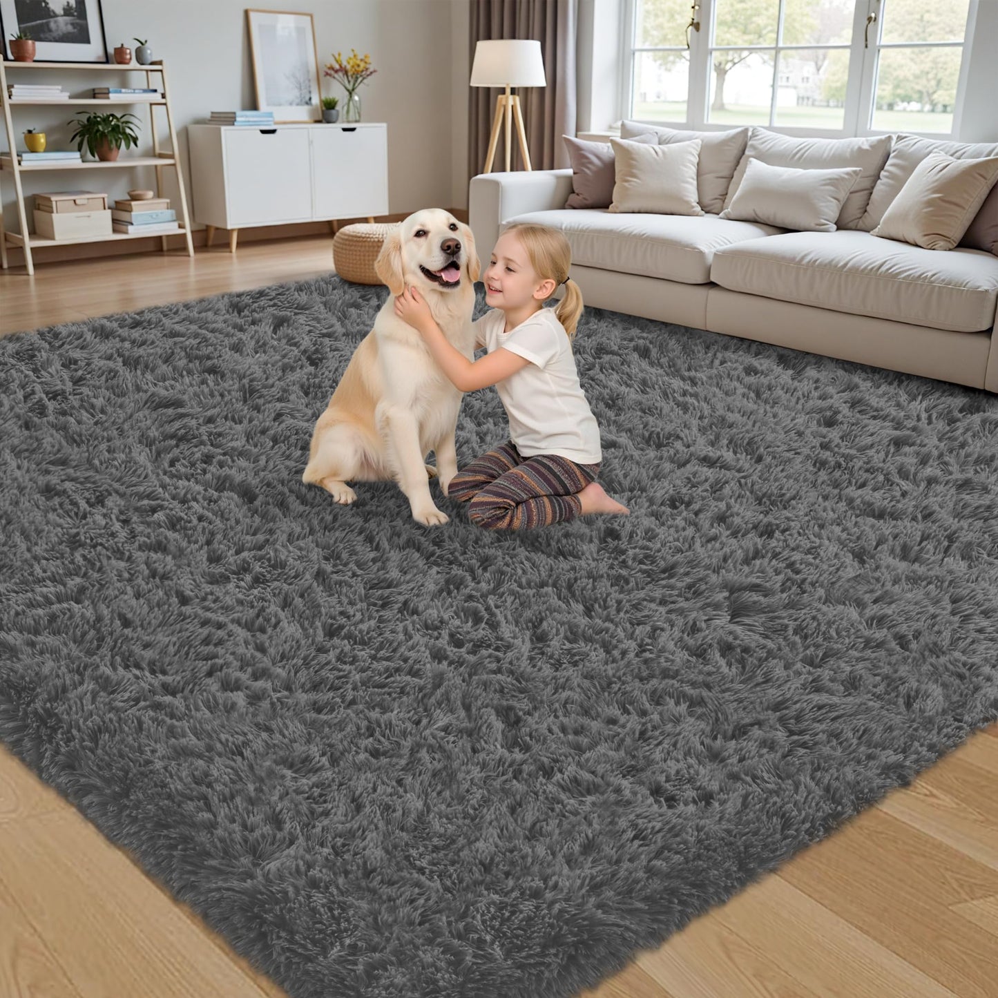 8x10 Area Rug for Living Room,Black Fluffy Shag Non-Slip Bedroom Rugs | Ultra Soft Large Fuzzy Plush Indoor Carpet，Washable Rugs for Bedroom Kids Nursery Office Dorm Modern Decor