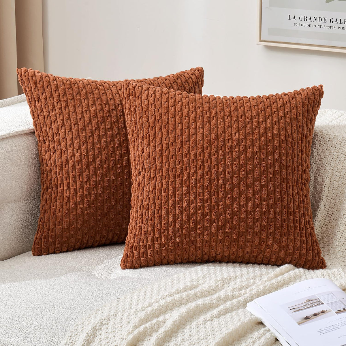MIULEE Decorative Throw Pillow Covers 18x18 Sage Green Textured Corduroy | Pack of 2 Striped Pillow Covers Modern Farmhouse Home Decor for Couch Bed Sofa Living Room