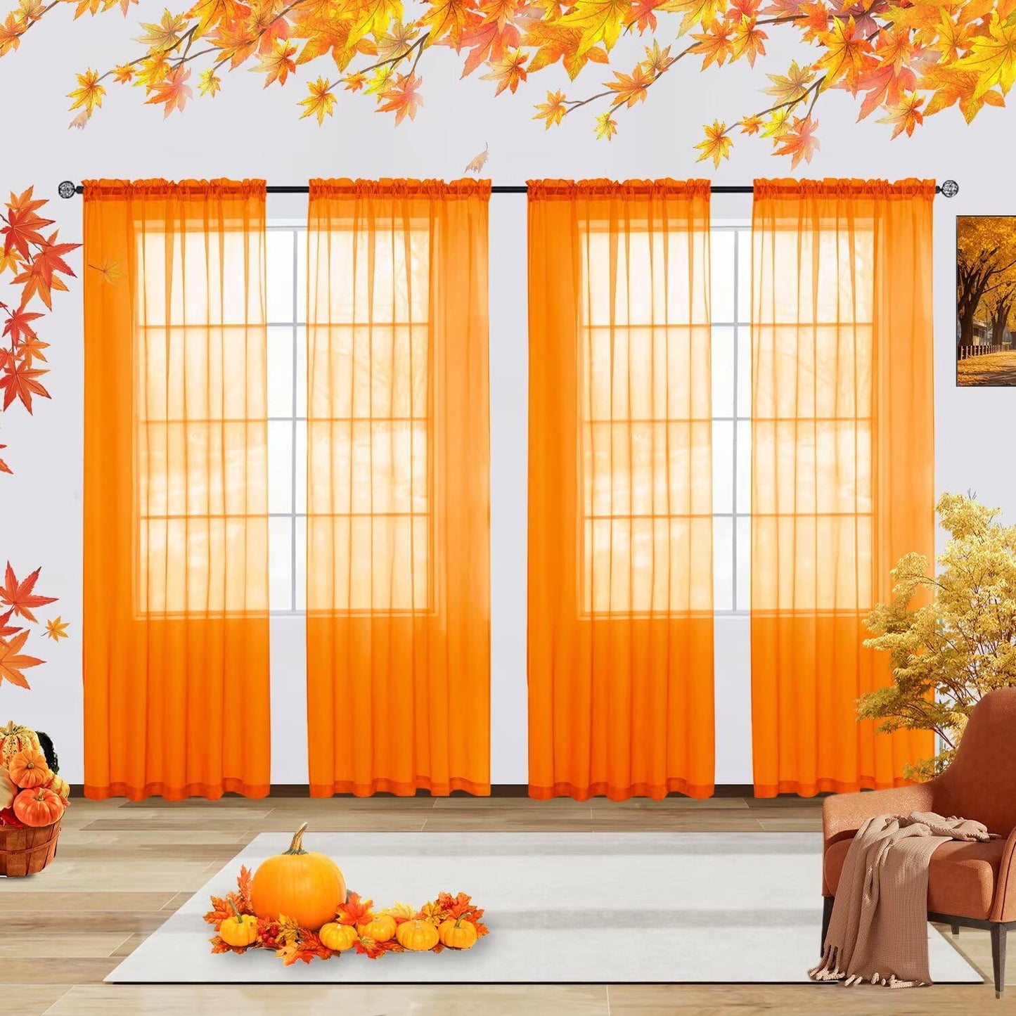 youleyar Solid Sheer Rod Pocket Curtain Voile Draperies 2 Panels White Beige Black Grey Coffee 52 Inch Width 84 Inch Long 1 Pair for Kitchen Bedroom Children Living Room Yard (Ivory,52W ｘ 84L)