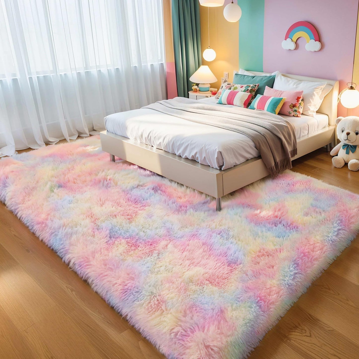 Pink Fluffy 4x6 Area Rugs for Bedroom Girls, Plush Washable Carpet | Area Rug for Kids Room, Nursery, Dorm Room, Non Slip Shaggy Floor Carpet