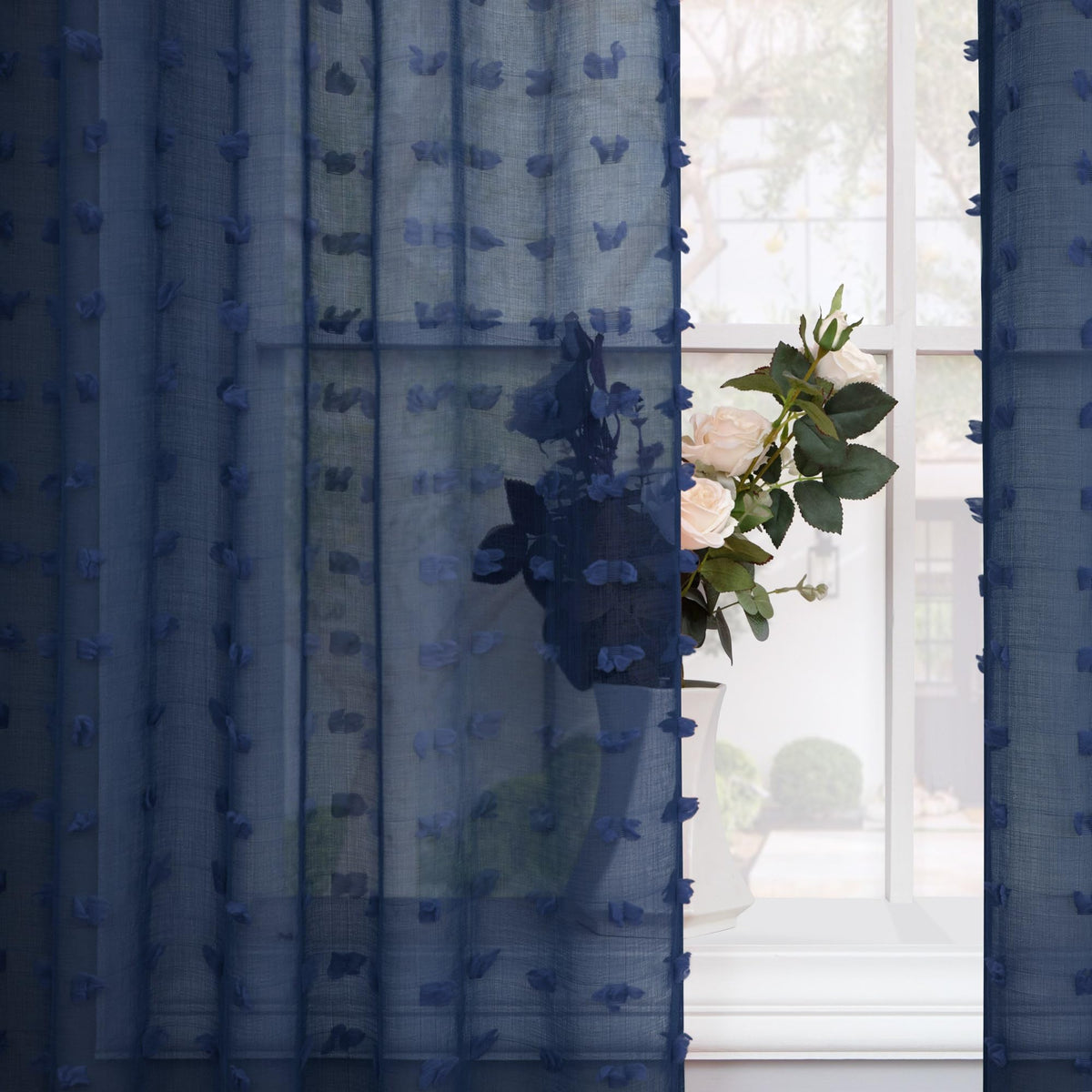 White Sheer Curtains 84 Inches Long for Living Room Bedroom Farmhouse White Pom Pom Curtains 2 Panels Back Tab Shabby Chic Boho Curtain Semi Sheer Nursery Kids Aesthetic Ruffle Drape 52x84 Length