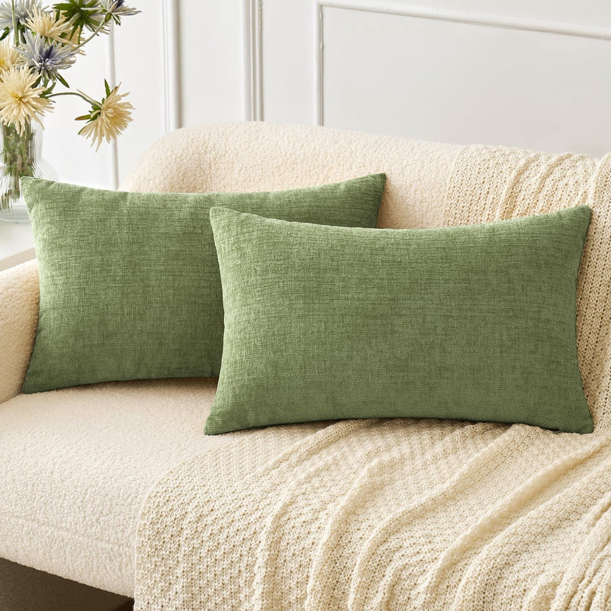 MIULEE Soft Chenille Fall Throw Pillow Covers Burnt Orange 18x18 Pack of 2 | Modern Fall Home Decor, Classic Decorative Pillows, Solid Dyed Cases, Boho Couch Cushion Covers for Sofa Bed Living Room