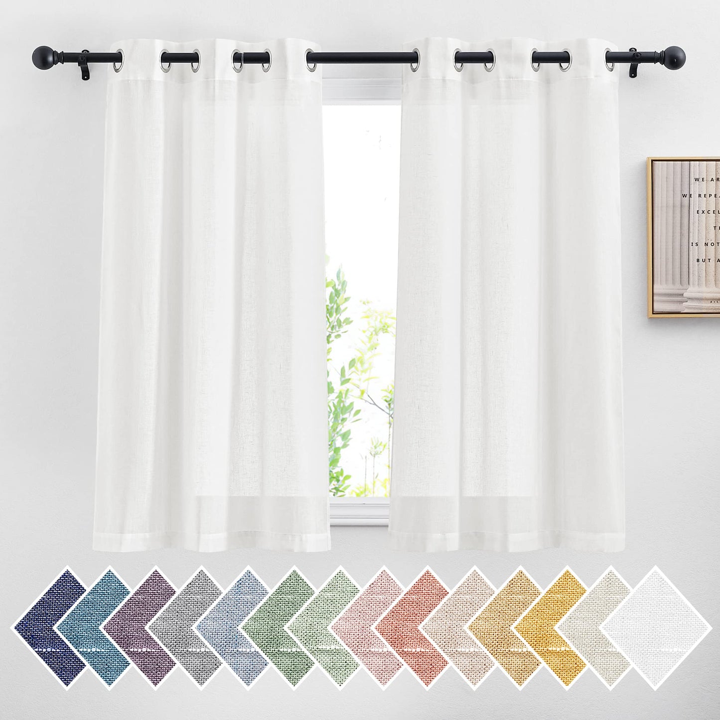 NICETOWN White Sheer Linen Curtains for Living Room 84 inch Length 2 Panels Set, Grommet Semi Sheer Privacy with Light Filtering Flax Window Treatments for Bedroom, W52 x L84