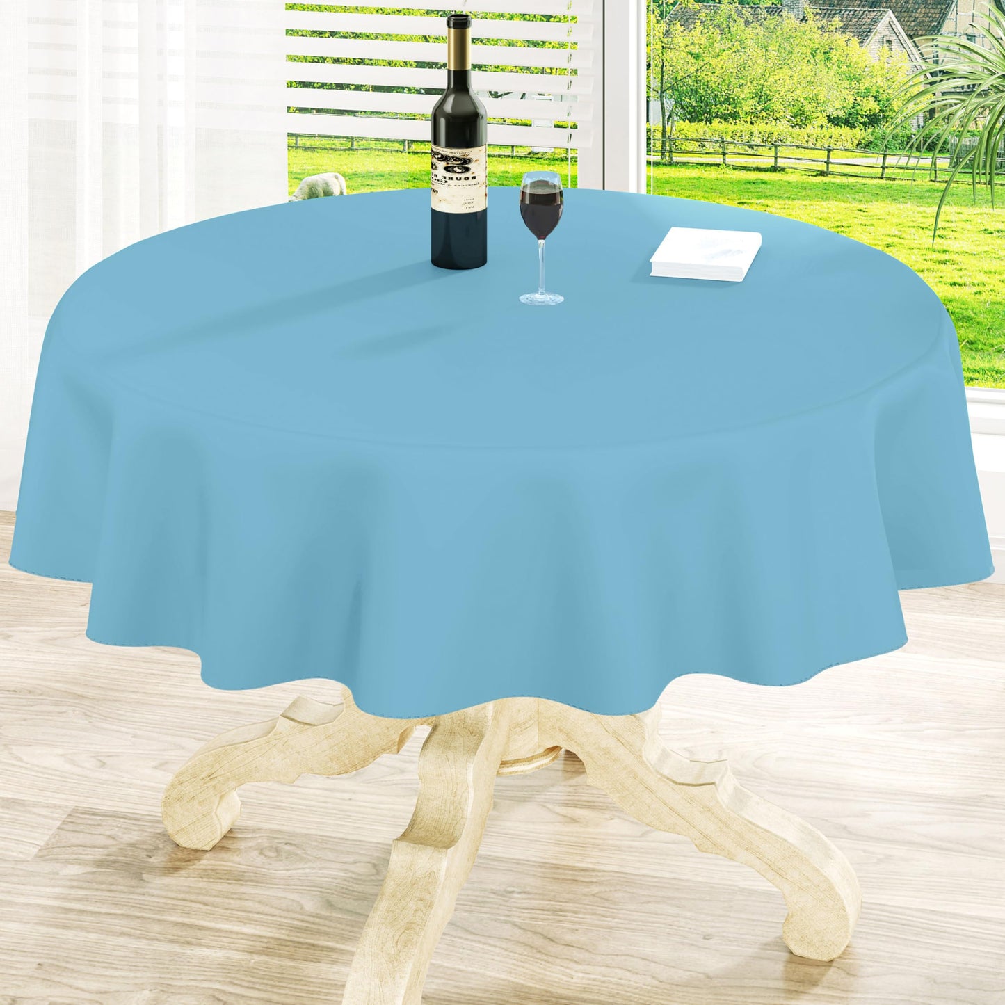 Round Navy Blue Vinyl Waterproof Tablecloth with Flannel Backed | Spillproof Wipe Clean Table Cloth, Plastic Flannel Backing for Dining, Buffet Parties Picnic Camping, 60"