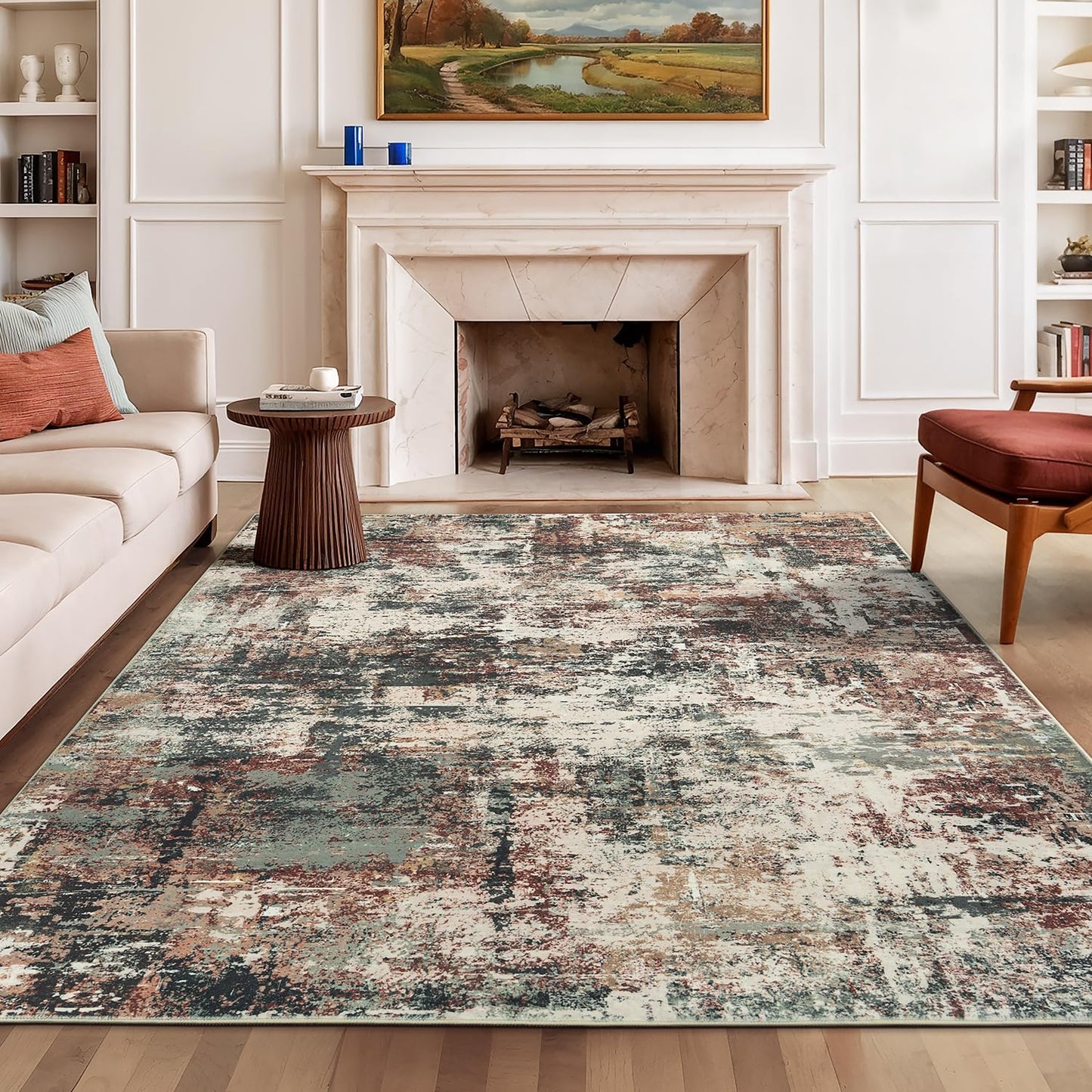 Rugflix 8x10 Area Rugs for Living Room, Washable Large Rug Stain-Resistant Low Pile, Modern Dark Carpet for Dining Room Home Office Kid Room Nursery Bedroom, Navy Blue/Black