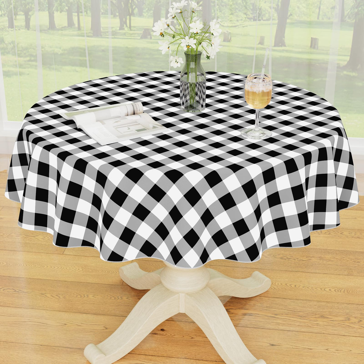 Smiry Picnic Table Cloth, Vinyl Tablecloths with Flannel Backing, 60"x84" | Waterproof Rectangle Table Cloth, Wipeable Buffalo Plaid Table Cover for Indoor and Outdoor (Khaki & White)