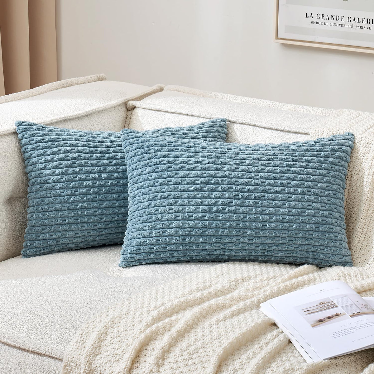 MIULEE Decorative Throw Pillow Covers 18x18 Sage Green Textured Corduroy | Pack of 2 Striped Pillow Covers Modern Farmhouse Home Decor for Couch Bed Sofa Living Room