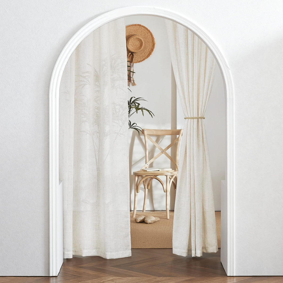 RYB HOME White Sheer Curtains for Living Room Patio Glass Door, W52 x L95 | Linen Texture, Light Filtering Privacy, Airy Translucent, Back Tab, Bedroom Office Balcony, W52 x L95, 2 Panels