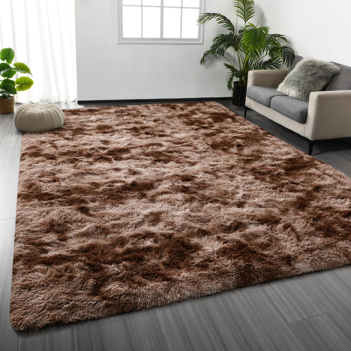 Deerhoo Large Shag Area Rugs 6 x 9, Light Grey | Tie-Dyed, Ultra Soft Plush Fuzzy,Washable, For Living Room, Bedroom, Indoor Carpet Nursery Kids Teen Home Decor