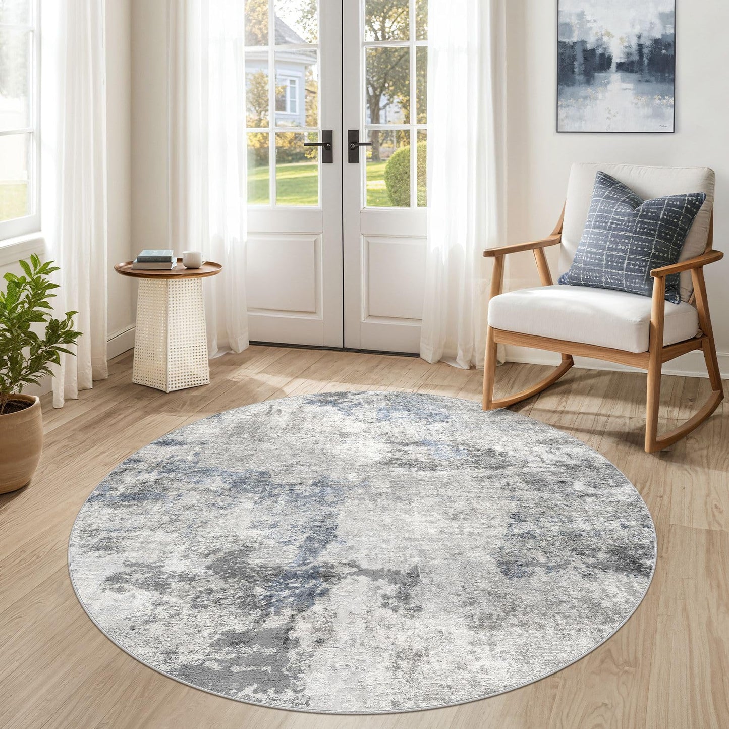 DMOYEST 8x10 Area Rug for Living Room Washable Abstract Indoor Carpet | Neutral Modern Low Pile Rugs Kid & Pet Friendly Large Soft Thin Carpet for Bedroom Dining Room - Grey Blue