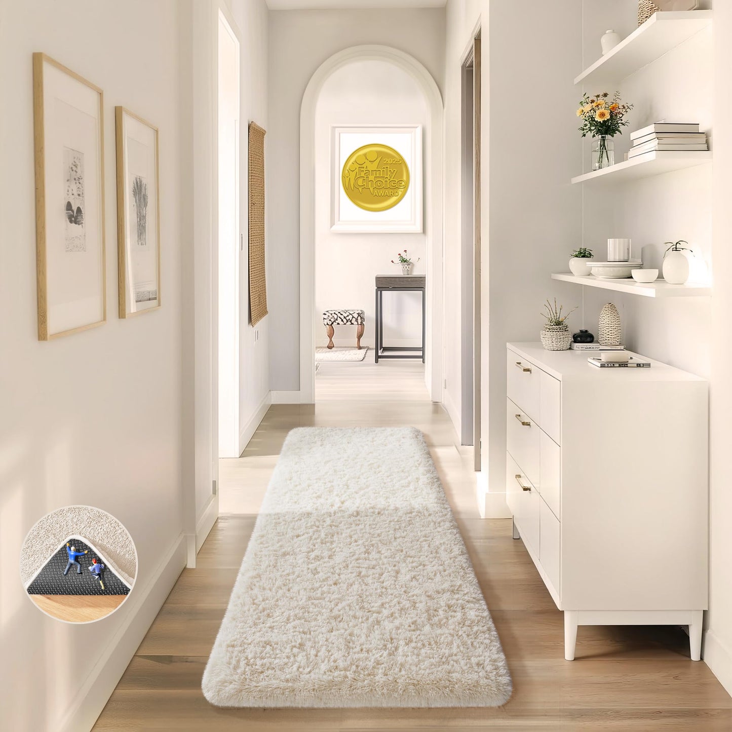 Ophanie 8x10 Area Rugs for Living Room, Washable Non-Slip Fluffy Soft Large Shag Bedroom Carpet, Ivory Big Indoor Nursery Rug, Carpets for Boy and Girls Room Dorm Decor with Over 99 pcs Pile fibers