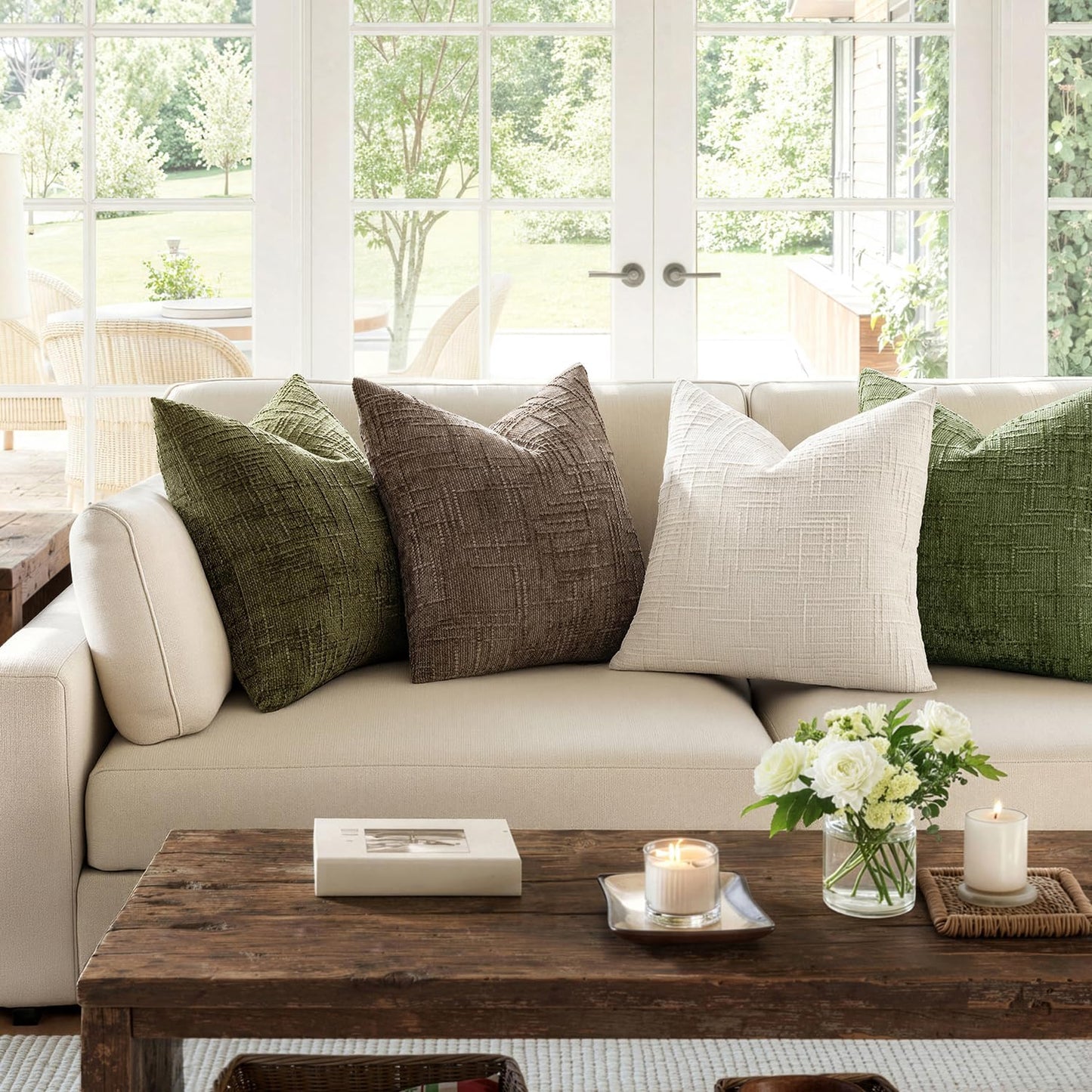 MIULEE Chenille Textured Throw Pillow Covers Cream White 18x18 Set of 2 | Slubby Decorative Pillows, Boho Farmhouse Home Decor, Modern Neutral Cushion Covers for Couch Sofa Bed Living Room