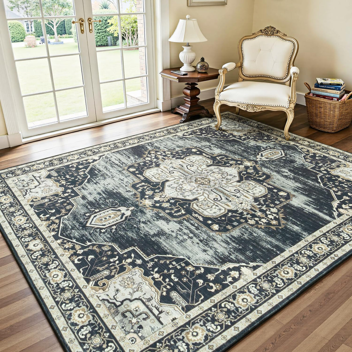 Lofus 5x7 Area Rugs for Living Room Bedroom, Soft Boho Carpet Floral Brown | High-Power Vacuuming, Non-Slip, Low Pile, Stain & Water Repellent, Soft, Skin-Friendly, for Kitchen Entryway Office
