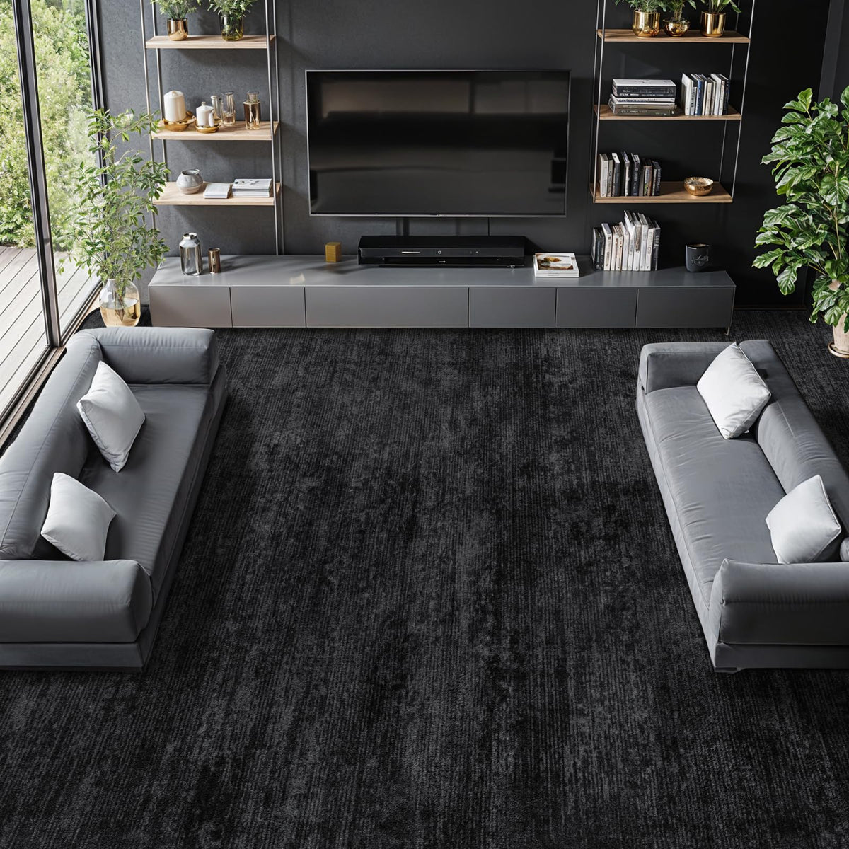 8x10 Washable Area Rug, Black Solid Area Rugs for Living Room & Bedroom | Stain-resistant & Non-slip backing,Low Pile Washable Large Carpet, Solid Vintage Style For High Traffic Areas(8x10,Black)