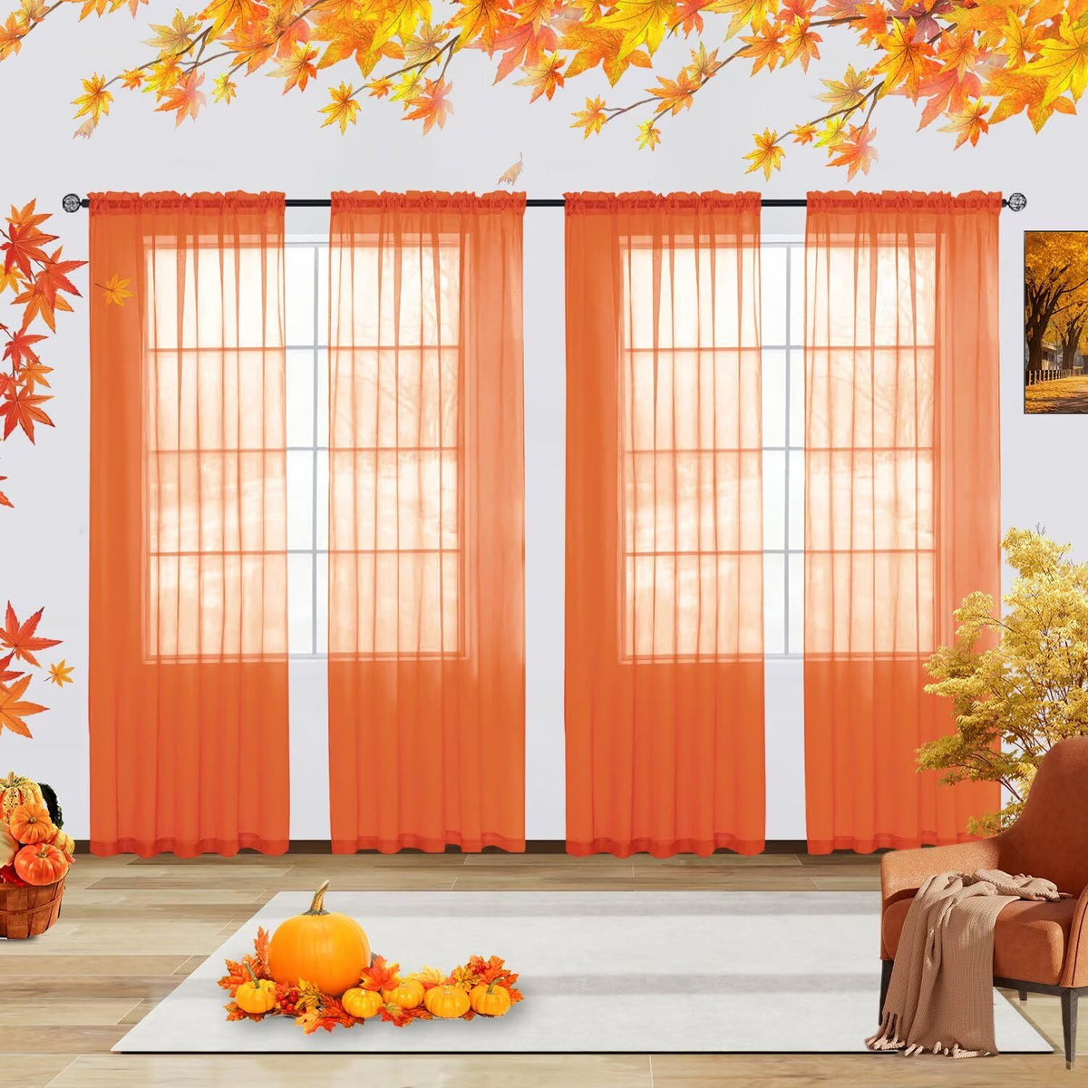 youleyar Solid Sheer Rod Pocket Curtain Voile Draperies 2 Panels White Beige Black Grey Coffee 52 Inch Width 84 Inch Long 1 Pair for Kitchen Bedroom Children Living Room Yard (Ivory,52W ｘ 84L)