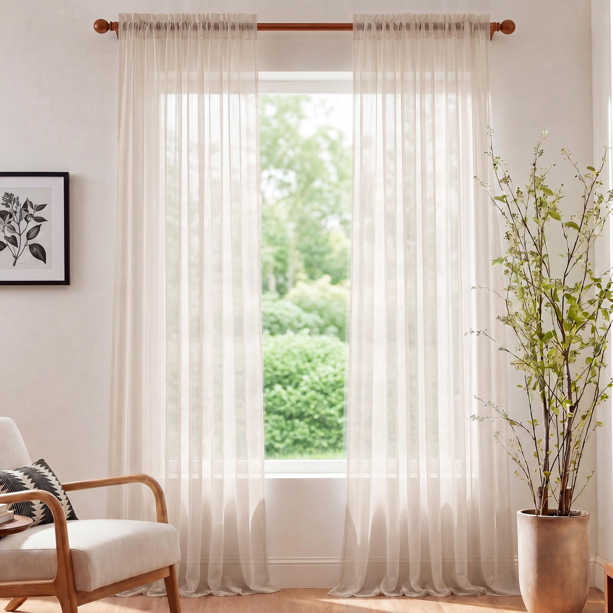 NICETOWN White Sheer 96 inches Long Curtains for Living Room, Rod Pocket Lightweight Drapes Voile Sheer Air & Breathable Window Treatments for Bedroom, W42 x L96, 2 Panels
