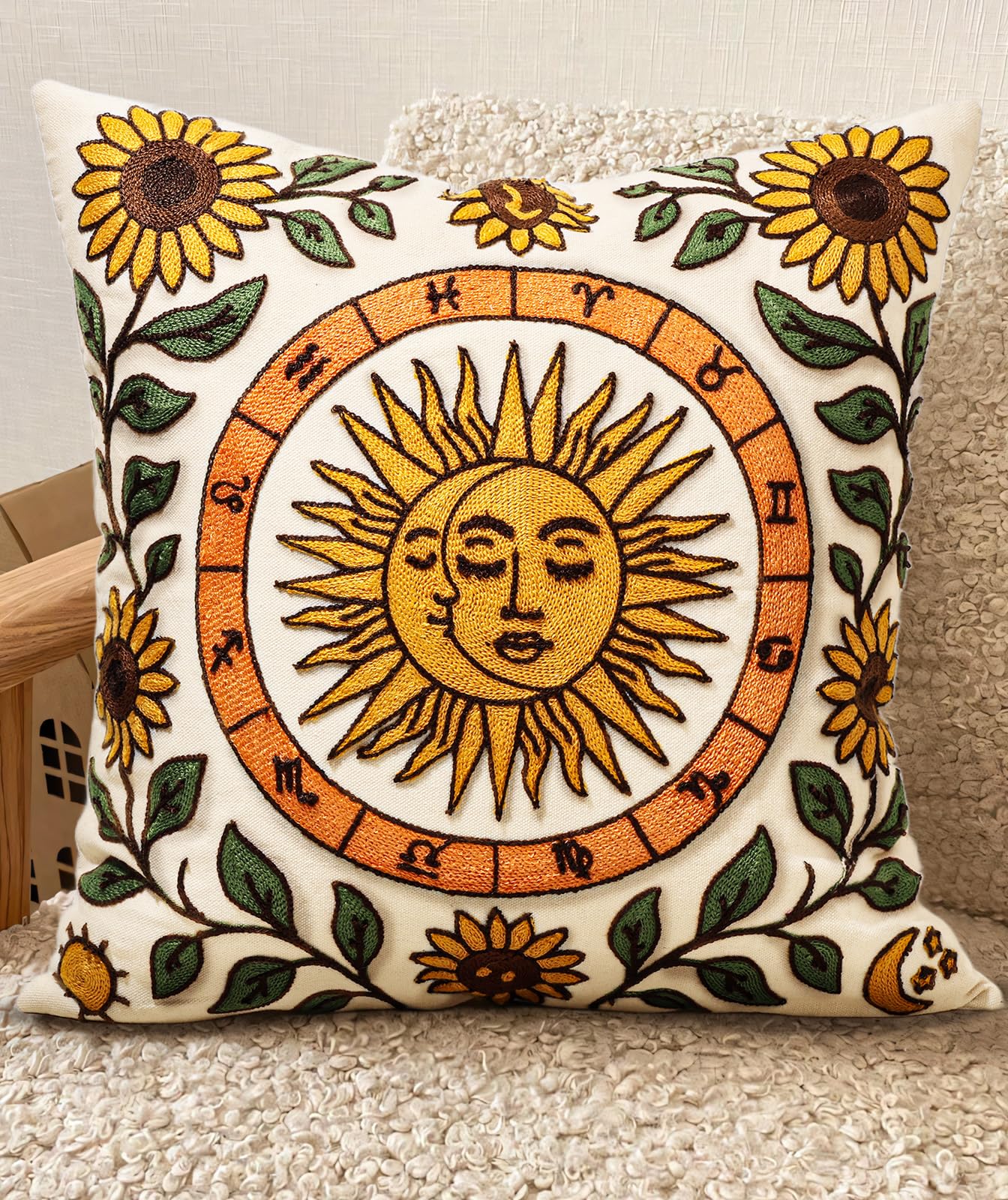 Embroidered Throw Pillow Cover 18x18 Inch, Flower Cluster | Decorative Pillow Cover, Floral Farmhouse Cushion Case with Hidden Zipper, Home Decor for Couch, Sofa, Living Room, Bedroom