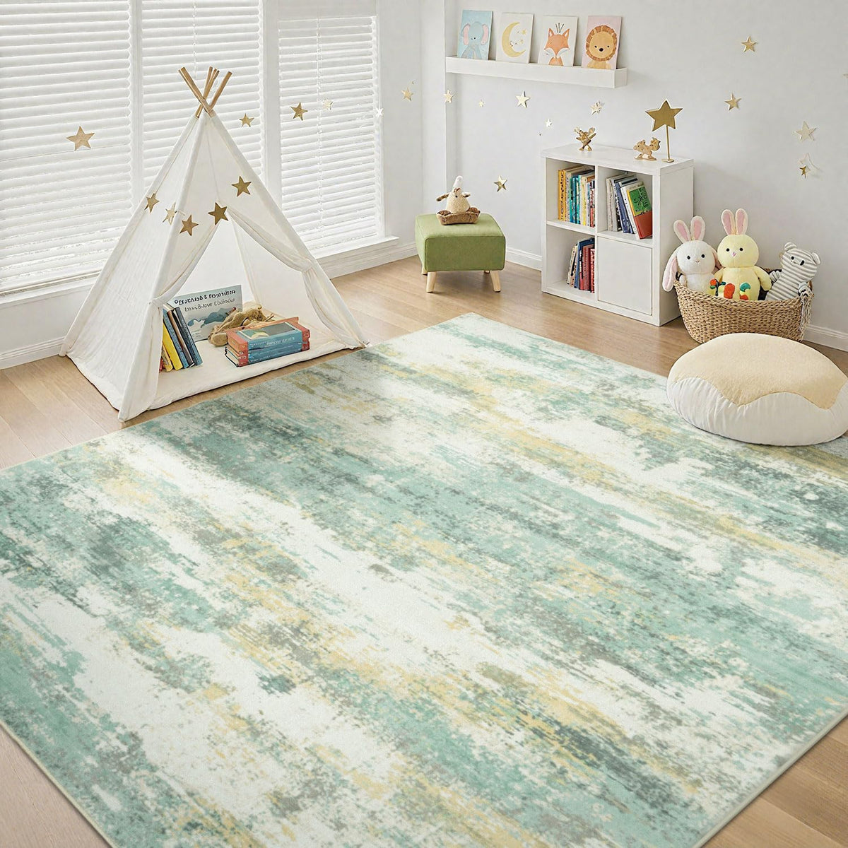 Rugflix 8x10 Area Rugs for Living Room, Washable Large Rug Stain-Resistant Low Pile, Modern Dark Carpet for Dining Room Home Office Kid Room Nursery Bedroom, Navy Blue/Black