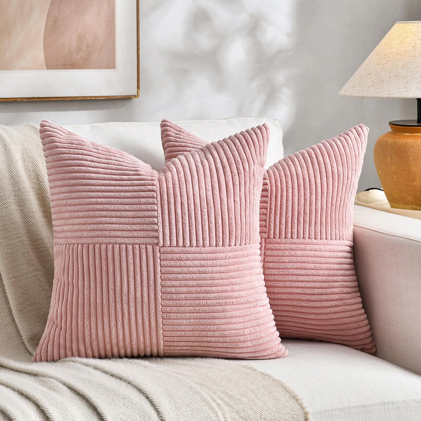 Fancy Homi 2 Packs Rust Boho Decorative Throw Pillow Covers 18x18 Inch for Couch Bed Sofa, Farmhouse Fall Home Decor, Soft Corss Corduroy Patchwork Textured Terracotta Accent Cushion Case 45x45 cm