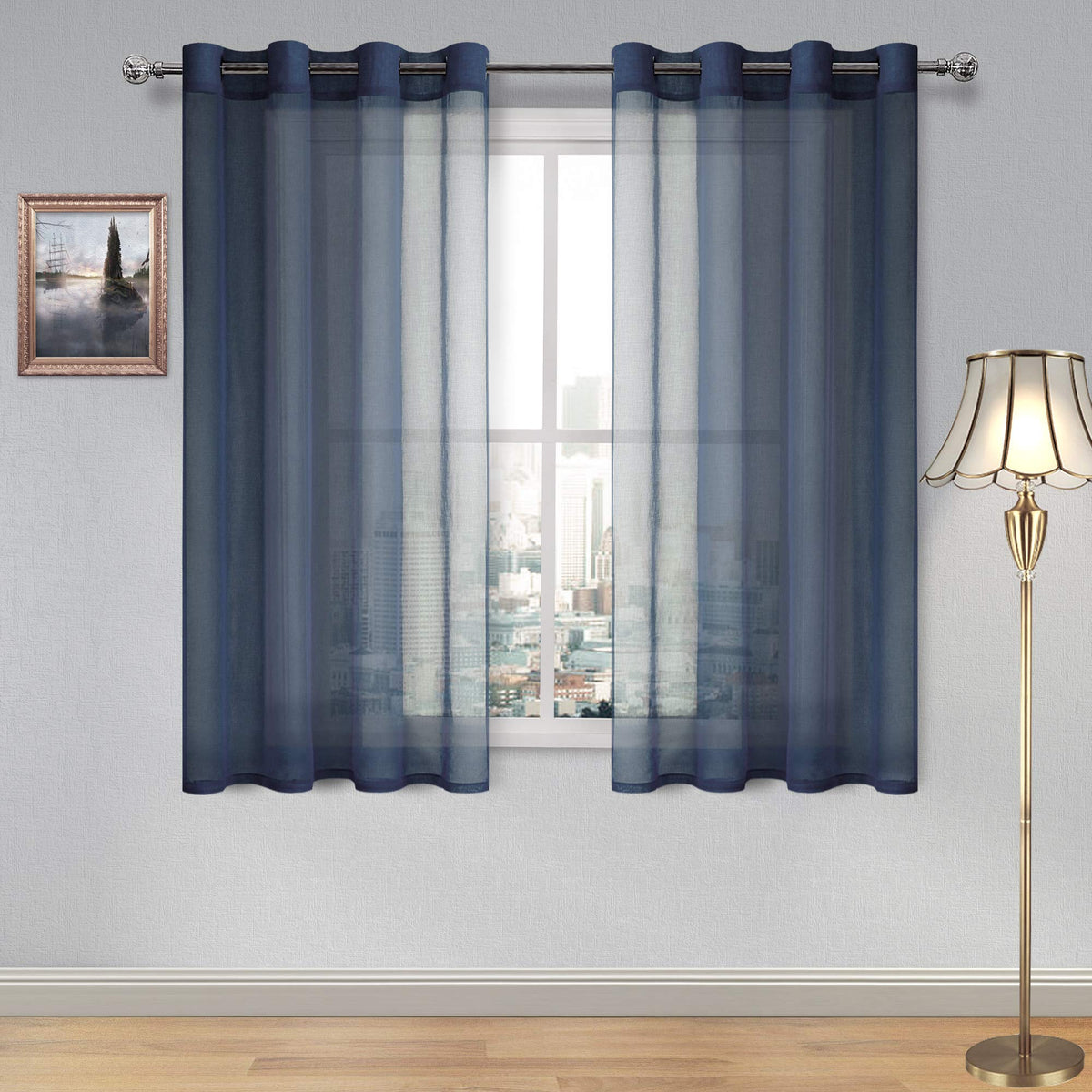 DWCN White Sheer Curtains Linen Look Semi Transparent Voile Grommet White Curtains for Living Dining Room Drapes 52 x 84 Inch Long, Set of 2 Panels
