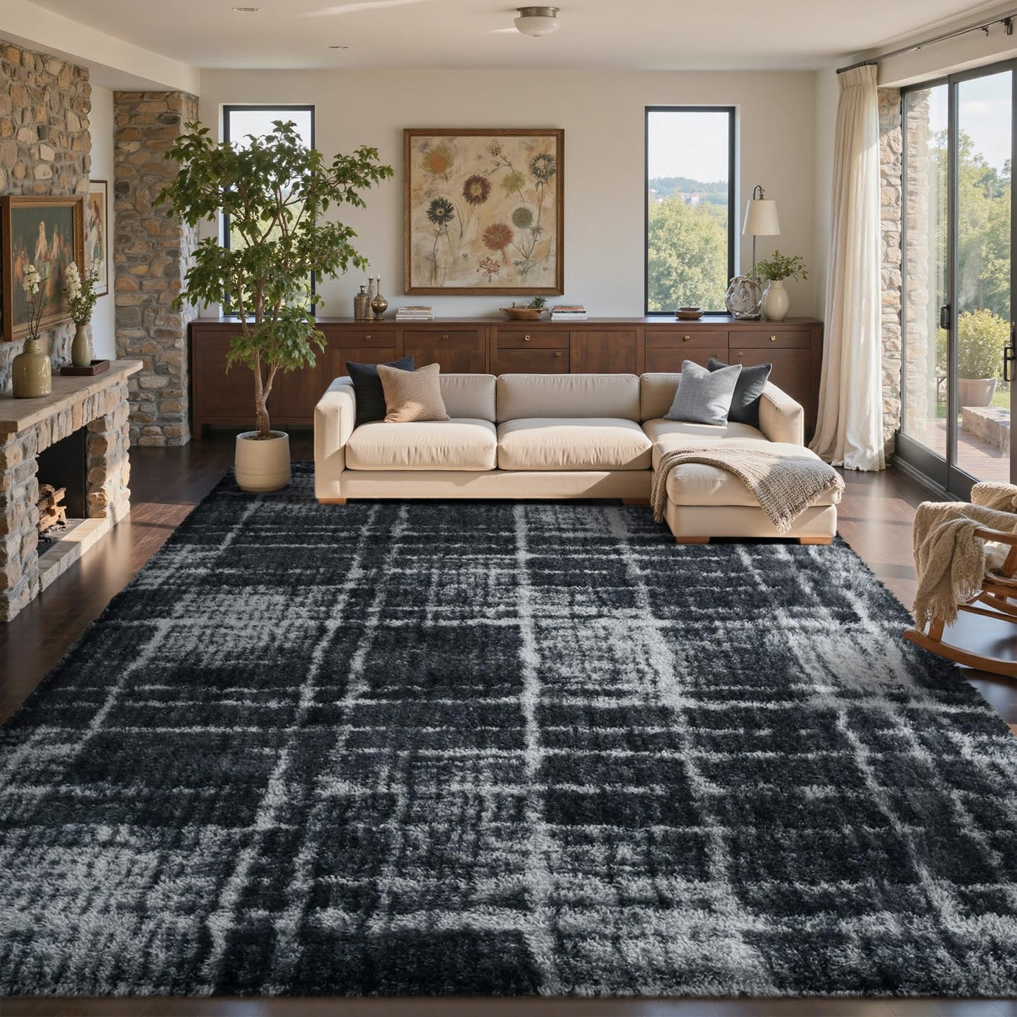 6x9 Ft Large Shag Rugs for Living Room Decor, Tie-Dyed Ultra Soft Fluffy Furry Area Rugs for Bedroom Indoor Floor, Aesthetic Carpet for Kids Home (Dark Grey)