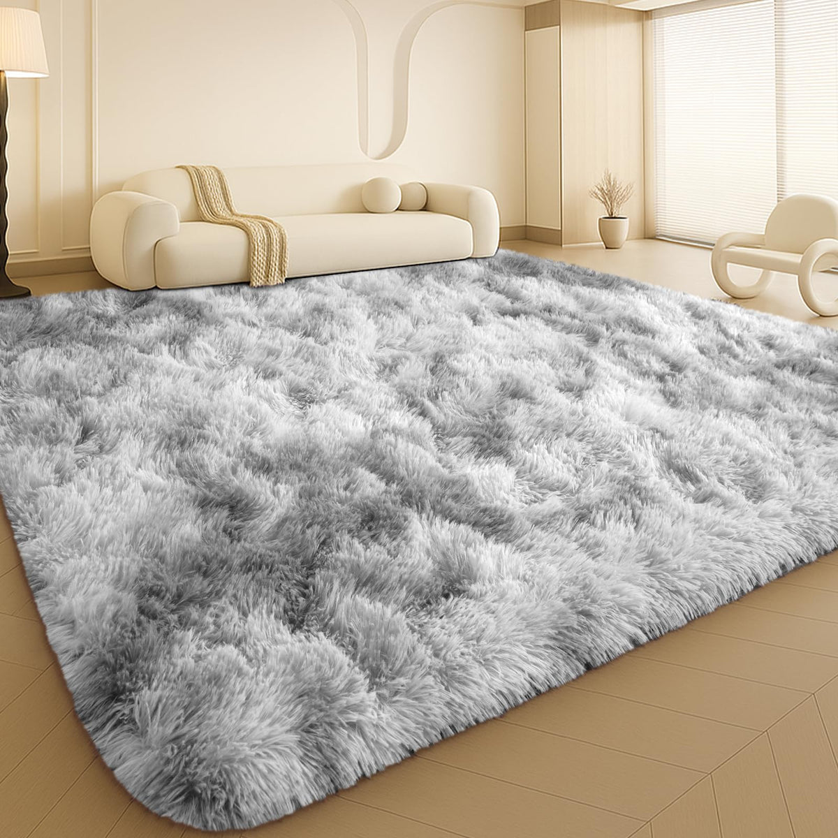 8x10 Cream Fluffy Shag Area Rug, Non-Slip Soft Carpet for Home | Soft Plush Rug With Durable Non-Slip Backing. Ideal for Living Room, Bedroom, Kids Room. Thick, Cozy, Modern Design.