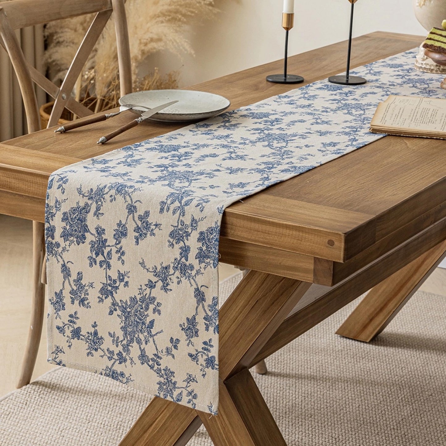 Pastoral Rectangle Tablecloth - 60 x 102 Inch Table Cloth - Washable Table Cover with Dust-Proof Wrinkle Resistant for Restaurant, Picnic, Indoor and Outdoor Dining, Floral (Dark Blue)