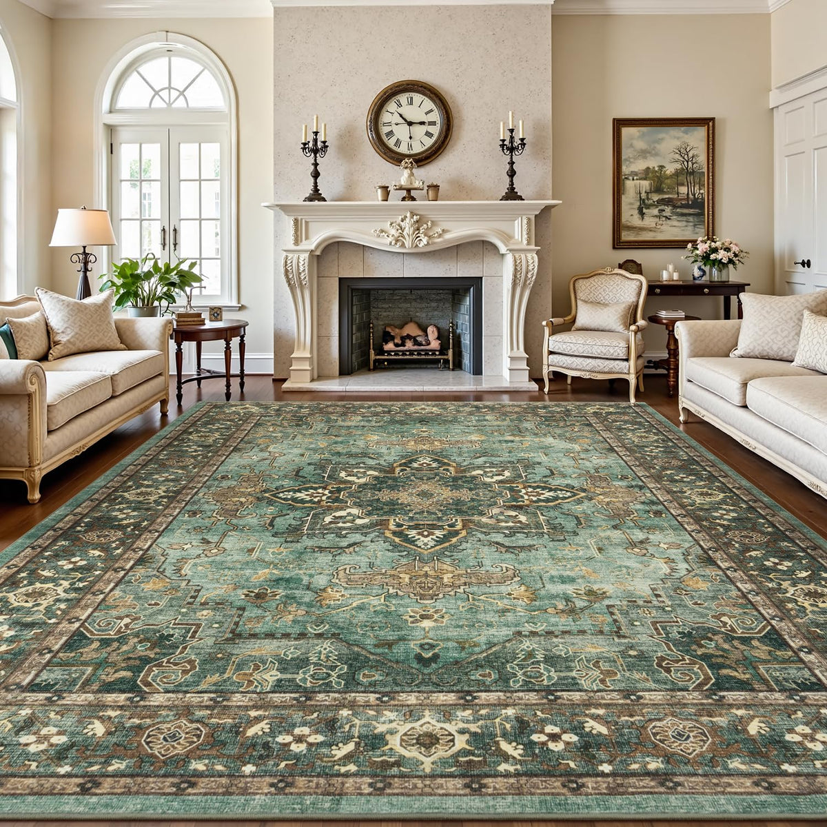 Lofus 5x7 Area Rugs for Living Room Bedroom, Soft Boho Carpet Floral Brown | High-Power Vacuuming, Non-Slip, Low Pile, Stain & Water Repellent, Soft, Skin-Friendly, for Kitchen Entryway Office