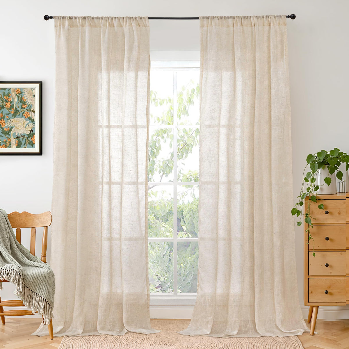 BGment Linen Sheer Curtains 84 Inches Long 2 Panels Set for Living Room | Light Filtering Drapes with Rod Pocket Lightweight Window Treatments for Bedroom, 52 X 84 Inch Length