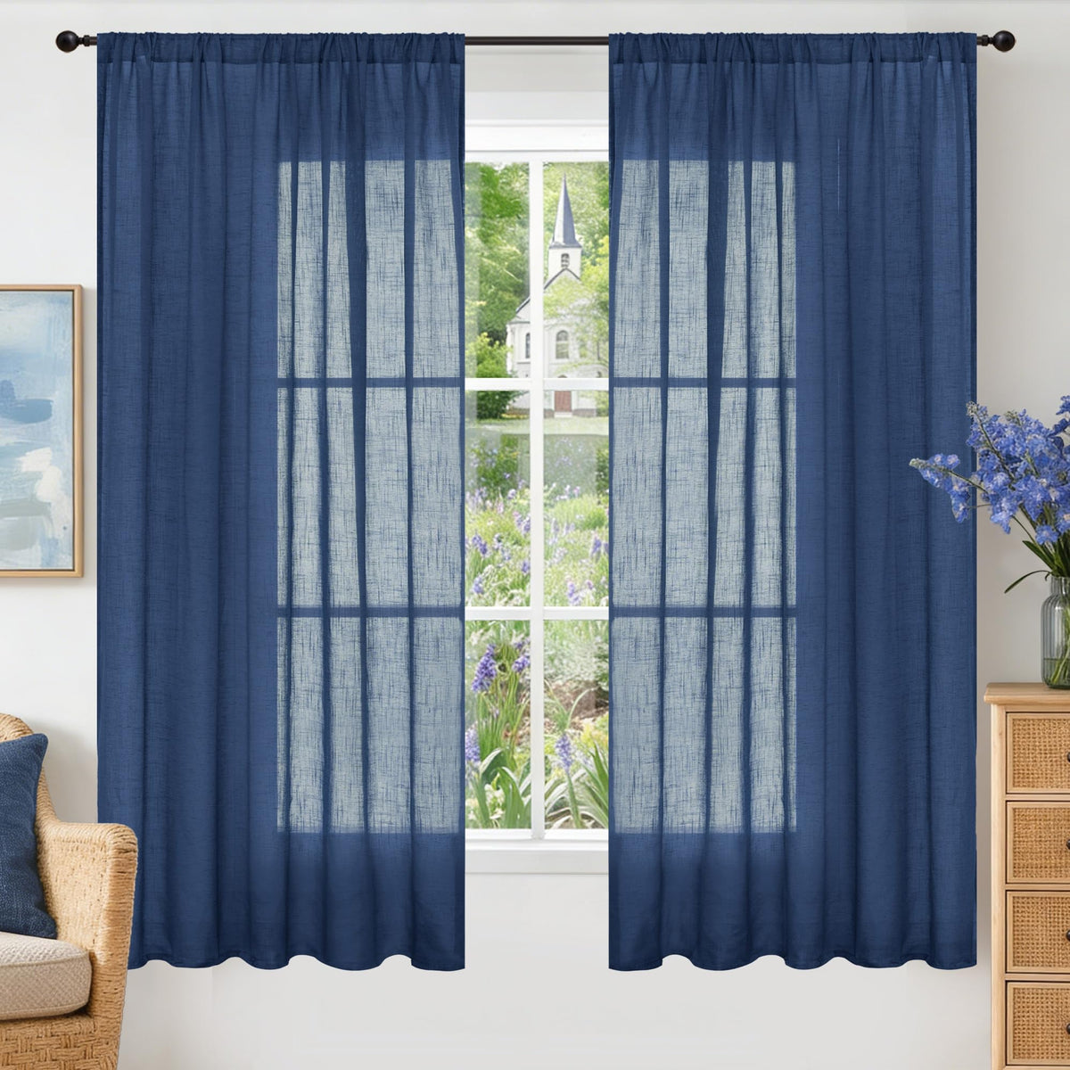 BGment Linen Sheer Curtains 84 Inches Long 2 Panels Set for Living Room | Light Filtering Drapes with Rod Pocket Lightweight Window Treatments for Bedroom, 52 X 84 Inch Length