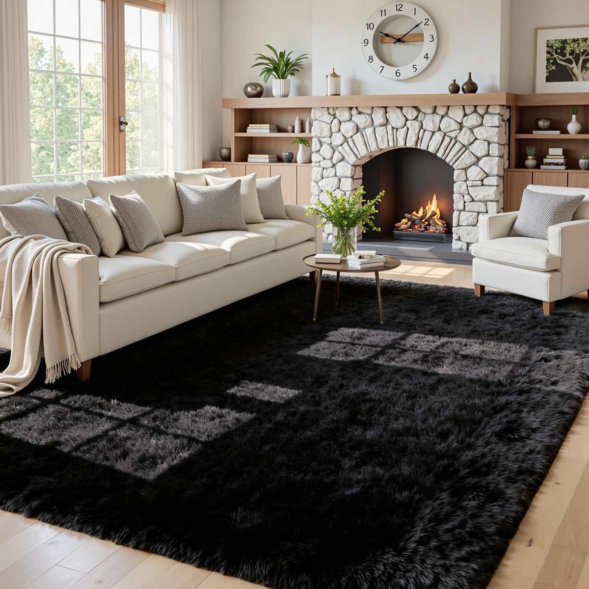 8x10 Fluffy Shag Area Rugs for Living Room Bedroom: Soft Plush Carpet Grey | Upgraded Non-Slip Thick Memory Foam, Ultra Soft, Non-Shedding Fuzzy Carpet, Easy Clean Decor for Kids Room, Nursery, Playroom