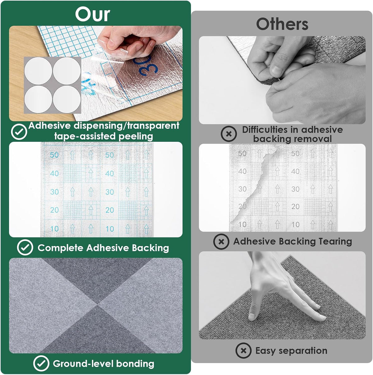 VallisCo Carpet Tile 20 Pack 24” X 24” Self Adhesive Carpet Floor Tiles Anti-Slip Squares Peel and Stick Floor Tile DIY Installation for Bedroom(Light Grey)