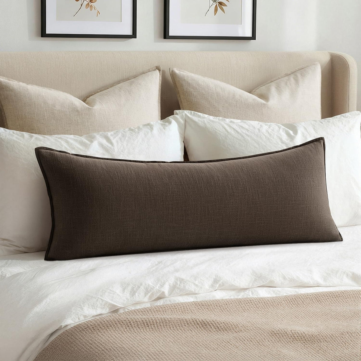 MIULEE Decorative Linen Lumbar Pillow Cover 14x36 Inch Natural Beige | Boho Farmhouse Neutral Couch Long Throw Pillow for Bed, Pack of 1 Accent Modern Pillowcase, Sofa Livingroom Home Decor