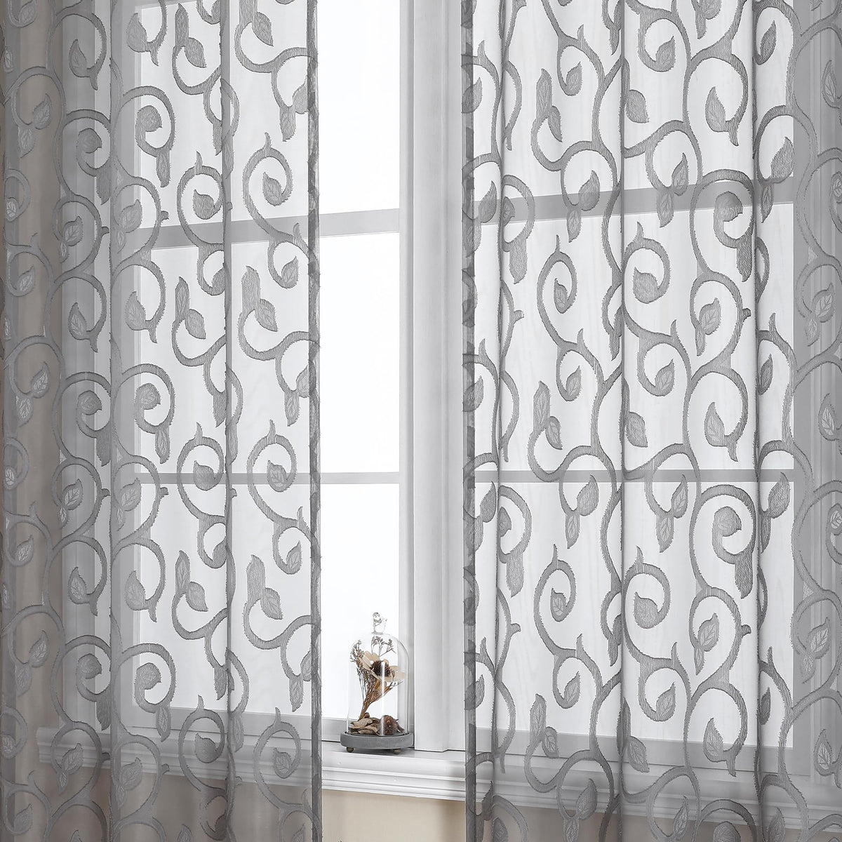 Furman Ivory Sheer Curtains 84 inches Long for Bedroom Living Room 2 Panels Set, Jacquard Clip Light Filtering Semi Sheer Curtain Rod Pocket Window Drapes, 2 Pcs Each 40 W 84 L