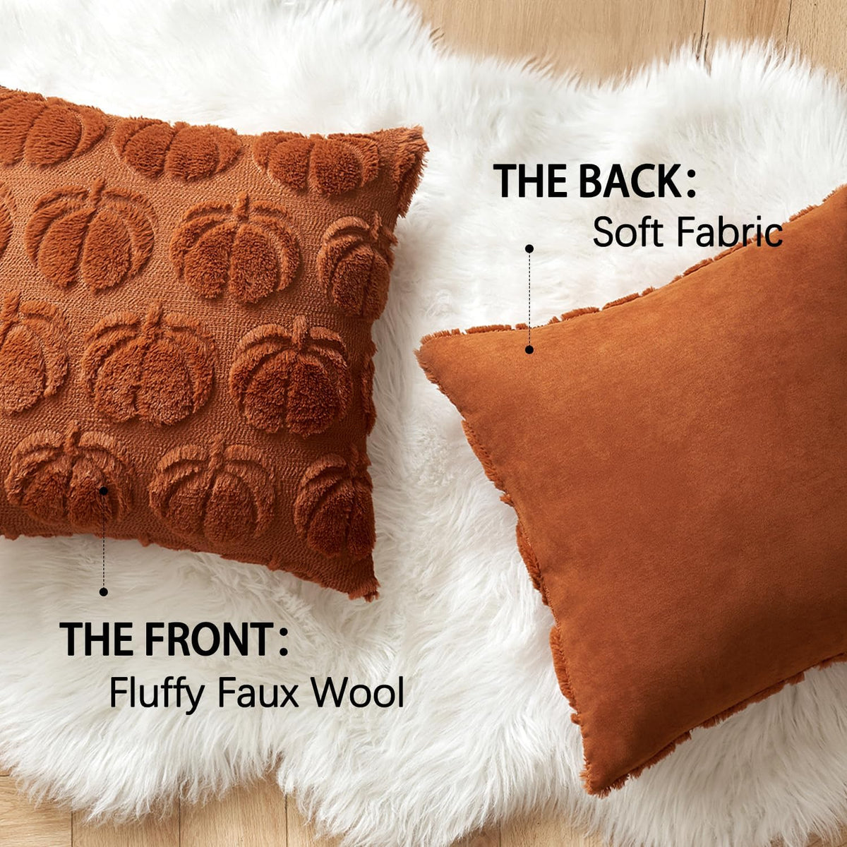 MIULEE Fall Pillow Covers Pumpkin Fall Decor 18x18 Dark Rust | Set of 2 Fall Decorations for Home, Plush Faux Fur Farmhouse Accent Pillowcases, Porch Sofa Couch Cushion Bed Livingroom