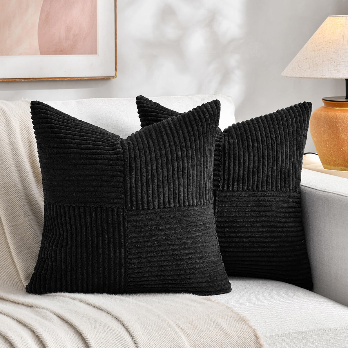 Fancy Homi 2 Packs Rust Boho Decorative Throw Pillow Covers 18x18 Inch for Couch Bed Sofa, Farmhouse Fall Home Decor, Soft Corss Corduroy Patchwork Textured Terracotta Accent Cushion Case 45x45 cm