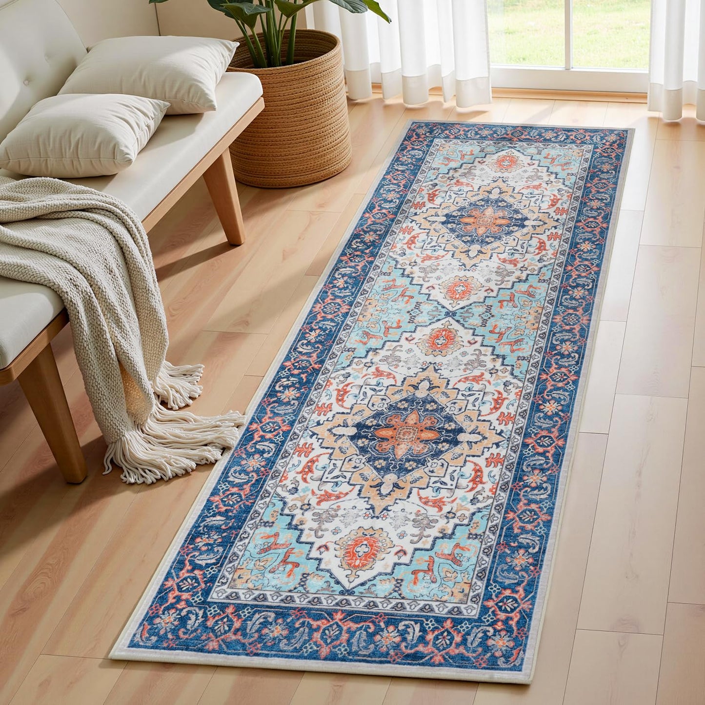 Lofus 5x7 Area Rugs for Living Room Bedroom, Soft Boho Carpet Floral Brown | High-Power Vacuuming, Non-Slip, Low Pile, Stain & Water Repellent, Soft, Skin-Friendly, for Kitchen Entryway Office