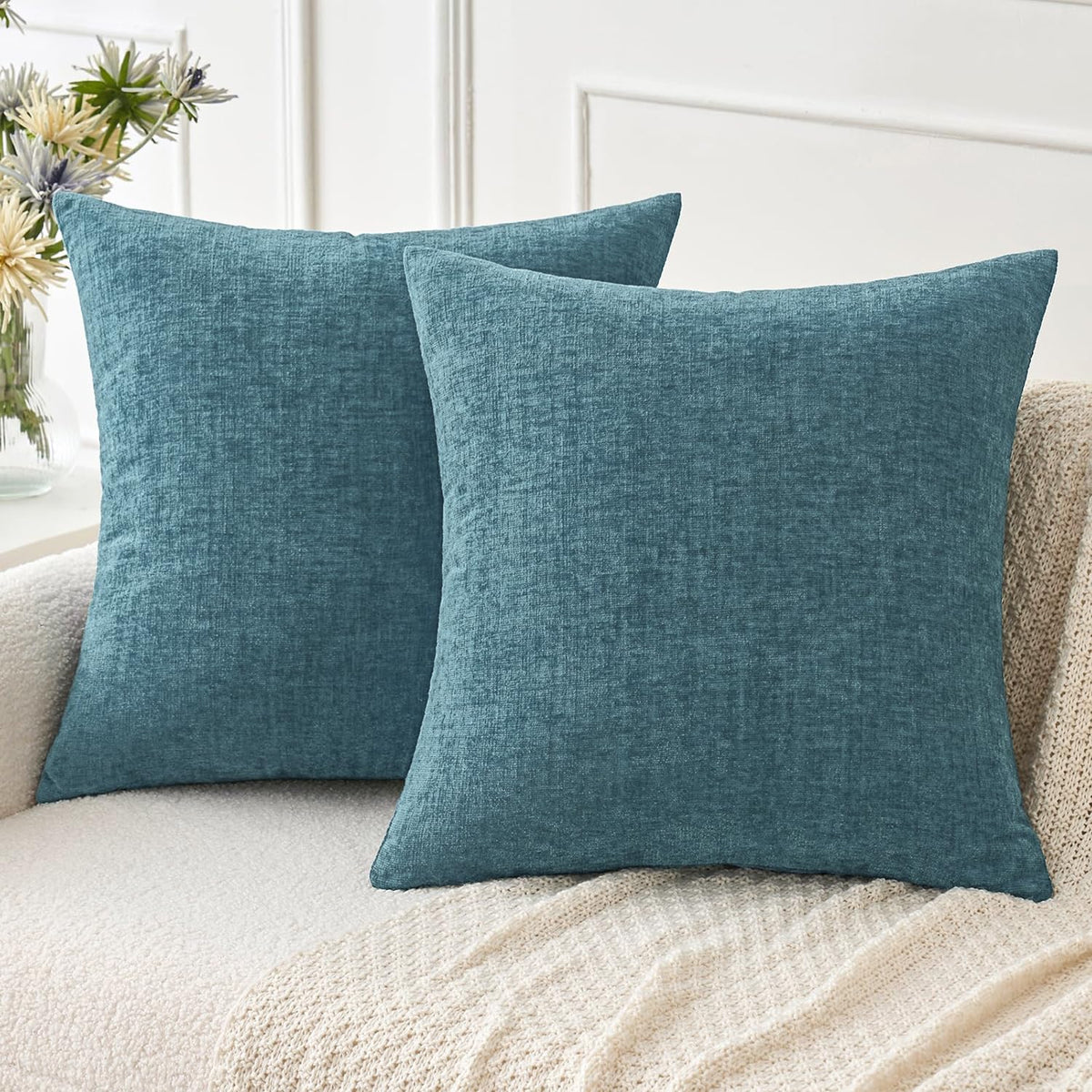 MIULEE Soft Chenille Fall Throw Pillow Covers Burnt Orange 18x18 Pack of 2 | Modern Fall Home Decor, Classic Decorative Pillows, Solid Dyed Cases, Boho Couch Cushion Covers for Sofa Bed Living Room