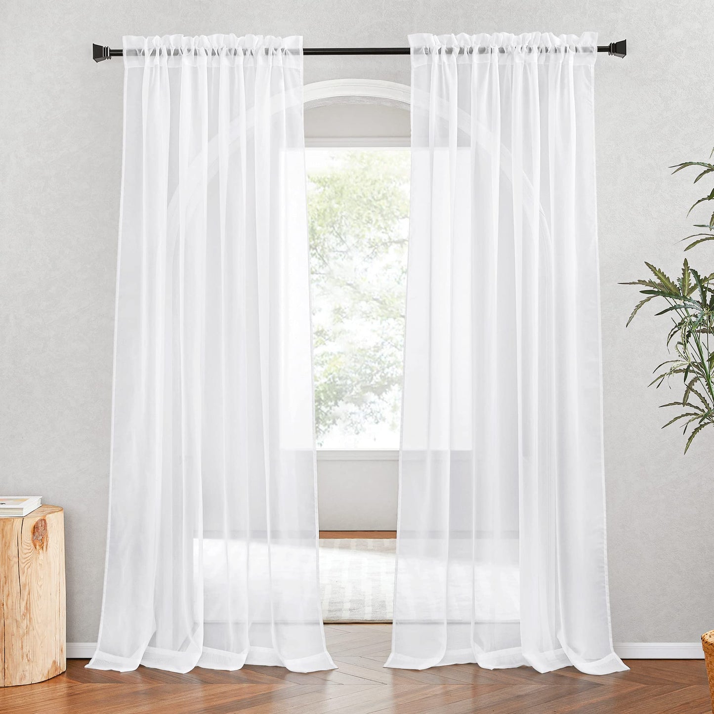 NICETOWN White Sheer 96 inches Long Curtains for Living Room, Rod Pocket Lightweight Drapes Voile Sheer Air & Breathable Window Treatments for Bedroom, W42 x L96, 2 Panels