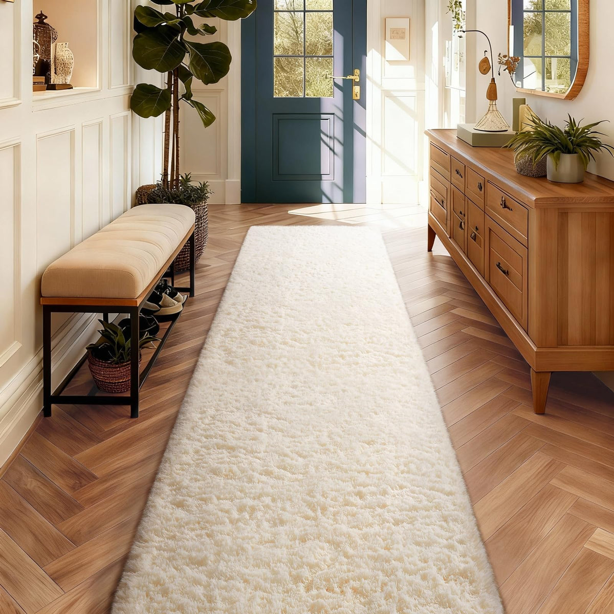 Ophanie 8x10 Area Rugs for Living Room, Washable Non-Slip Fluffy Soft Large Shag Bedroom Carpet, Ivory Big Indoor Nursery Rug, Carpets for Boy and Girls Room Dorm Decor with Over 99 pcs Pile fibers
